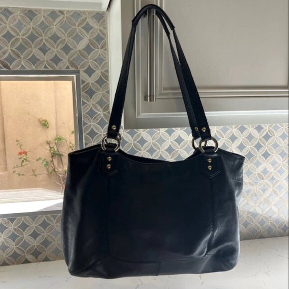 COACH F24961 Black Campbell Large Carryall Tote Leather Shoulder Bag - Picture 3 of 16